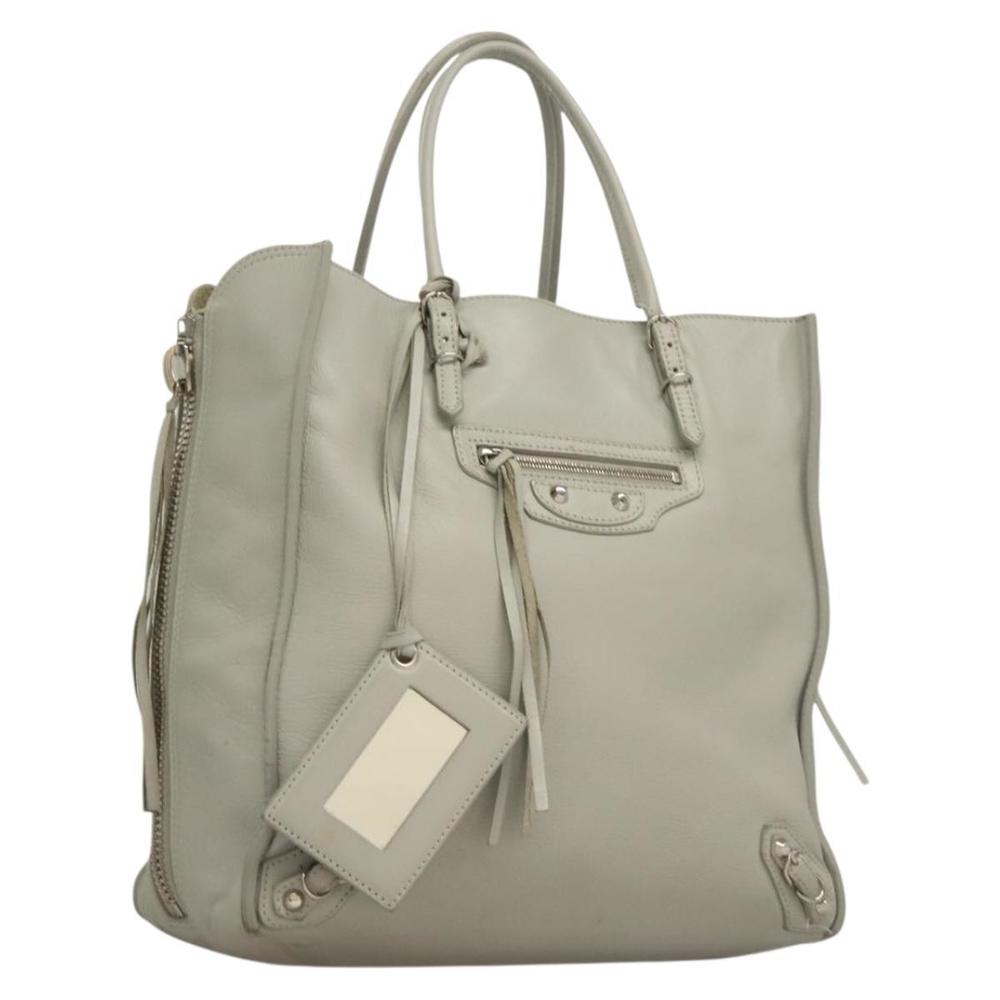 BALENCIAGA The Paper Hand Bag Leather 2way Gray Silver Auth bs28150